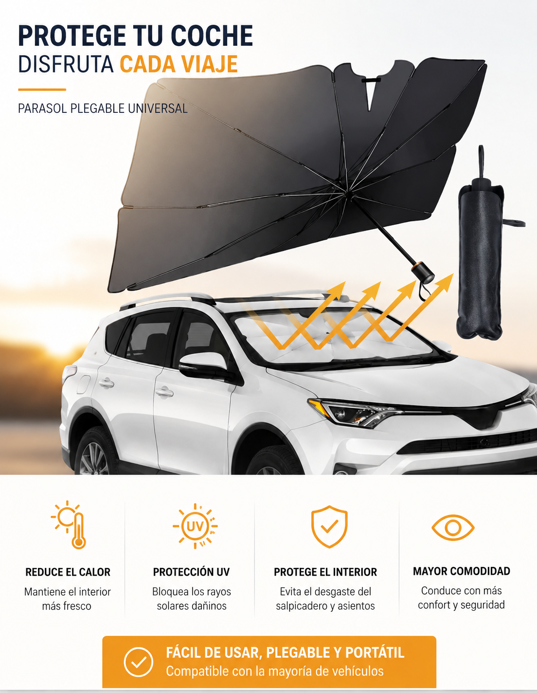 ⭐ Parasol Plegable Tipo Paraguas para Coche